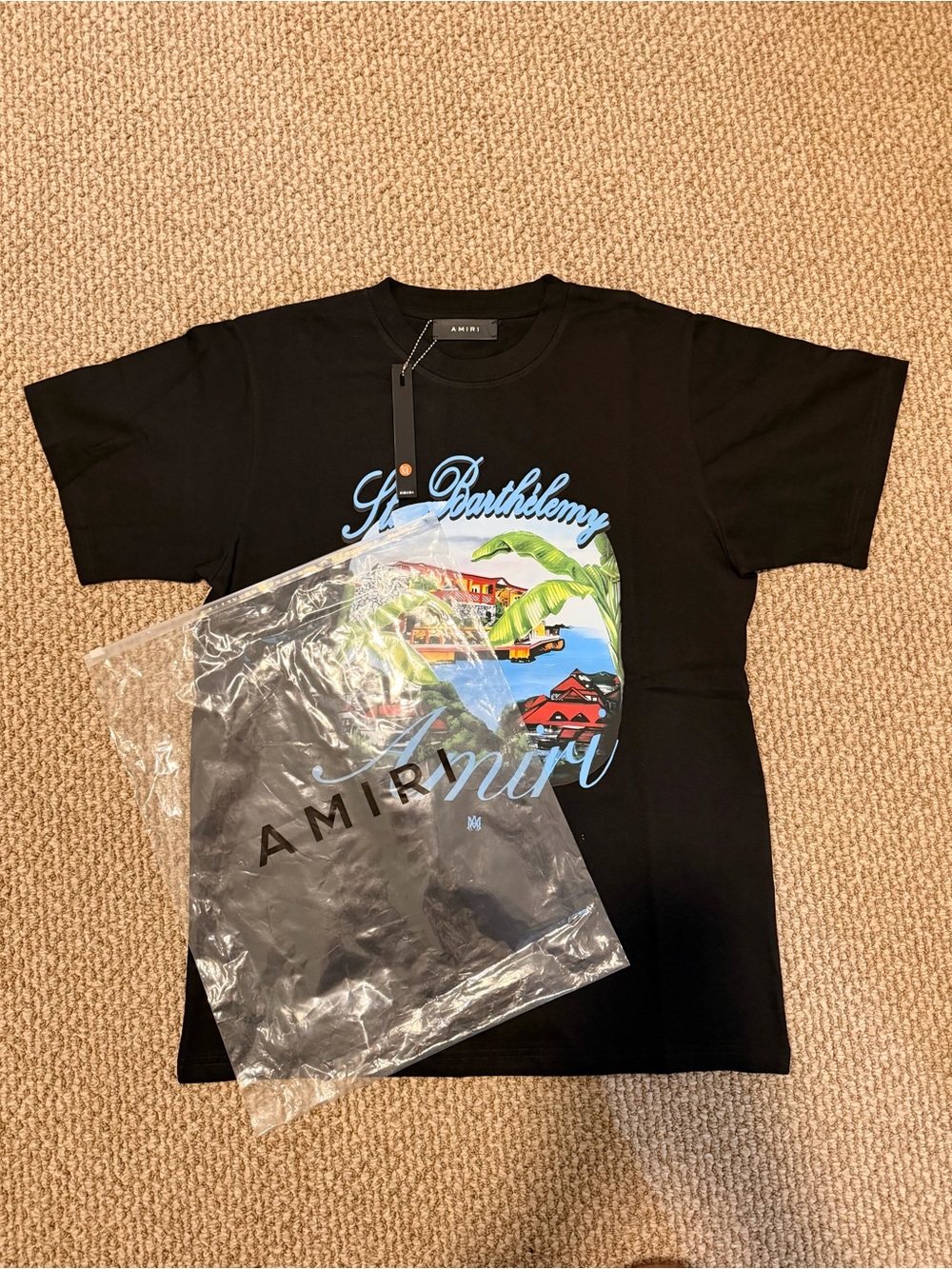 AMIRI Black St. Barthlemy Island Graphic Tee with Multicolor Print - Picture 2 of 4